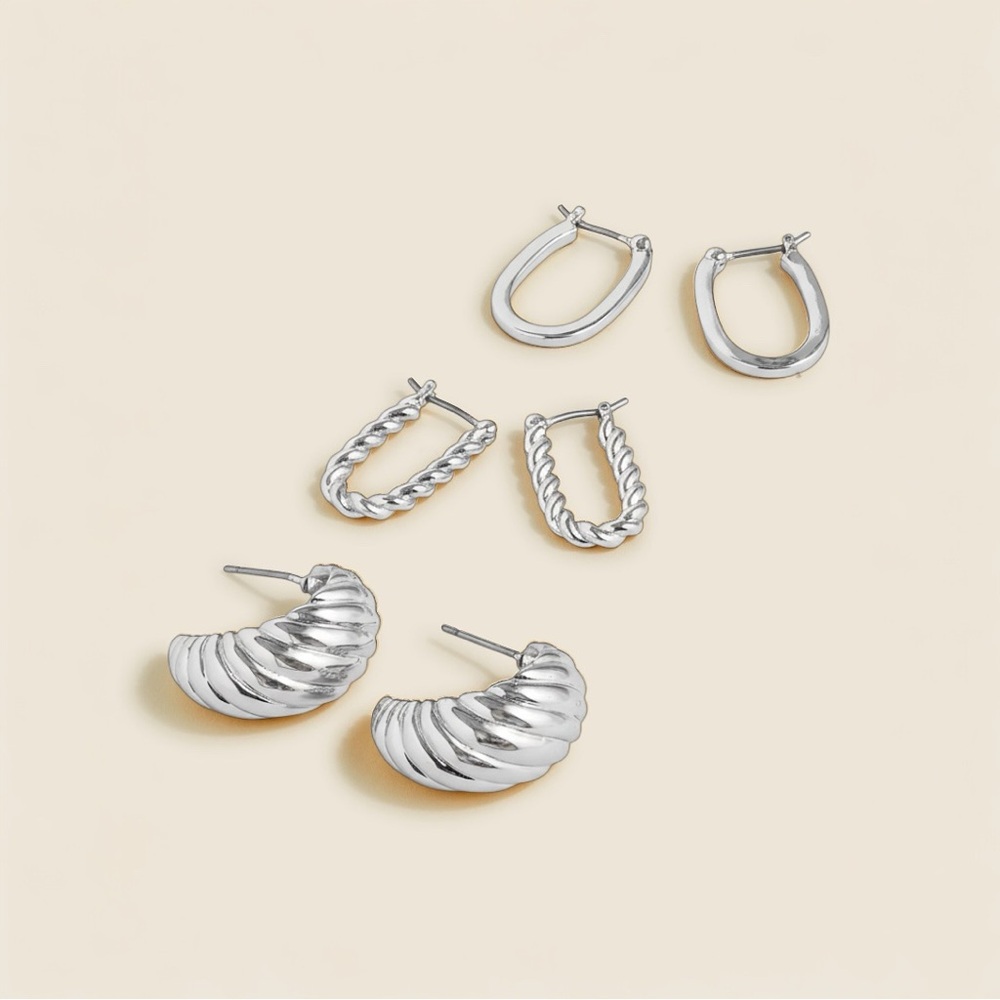 NWT J. Crew Sculptural Silver earrings set-of-three
